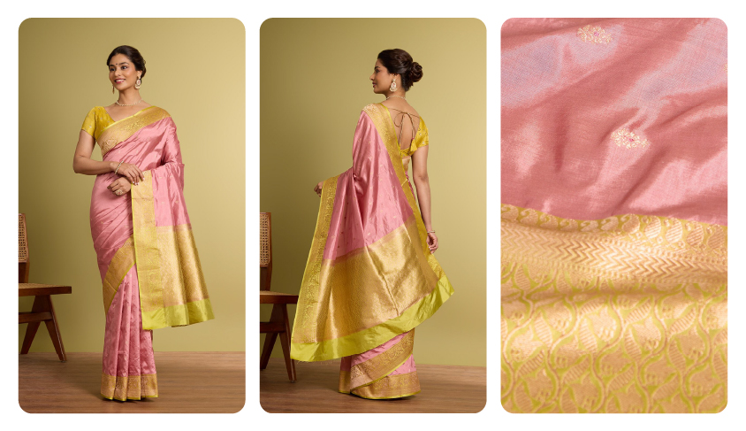 Light Pink Pure Silk Kadwa Banarasi Saree 