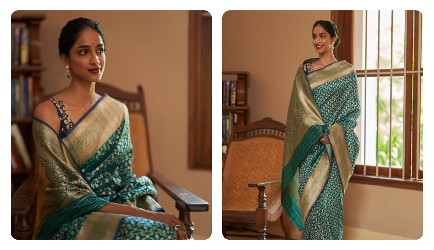 Dark Green Pure Silk Woven Banarasi Saree 