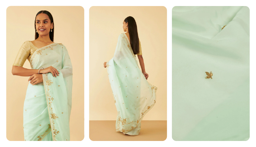 Light Green Organza Gota Patti Saree
