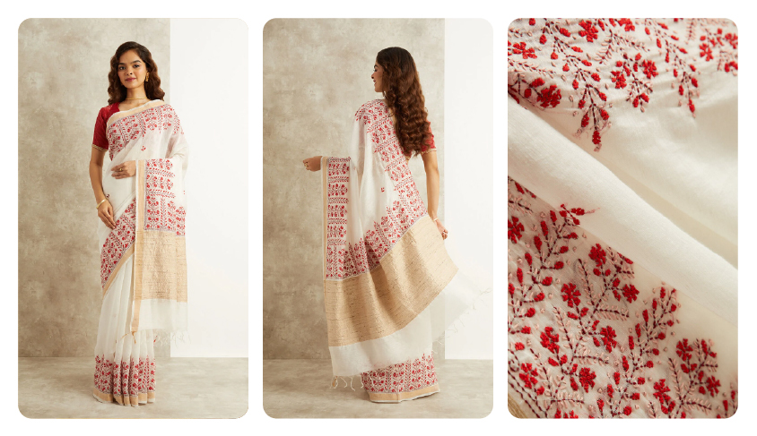 Red Digital Printed Viscose Chiffon Saree