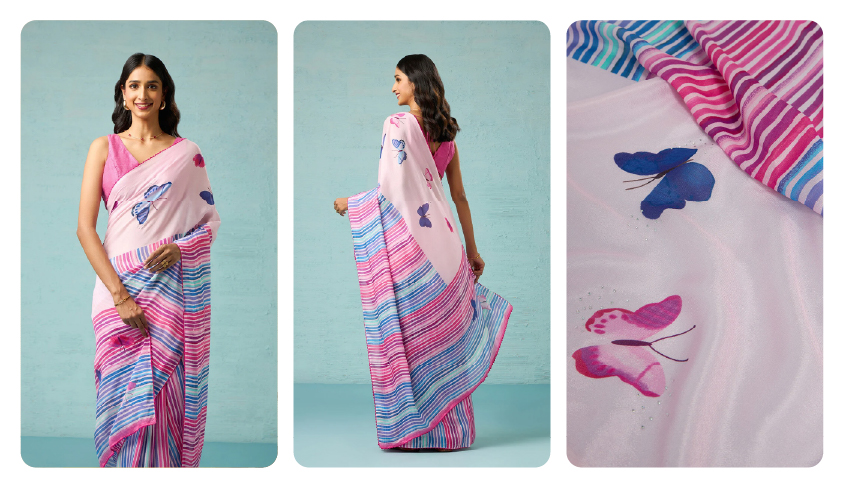 Pink Viscose Crepe Printed Saree
