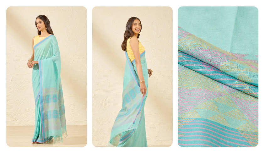 Pastel Blue Cotton Jamdani Saree
