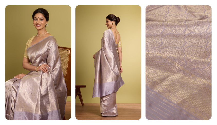 Light Violet Pure Silk Brocade Banarasi Saree  