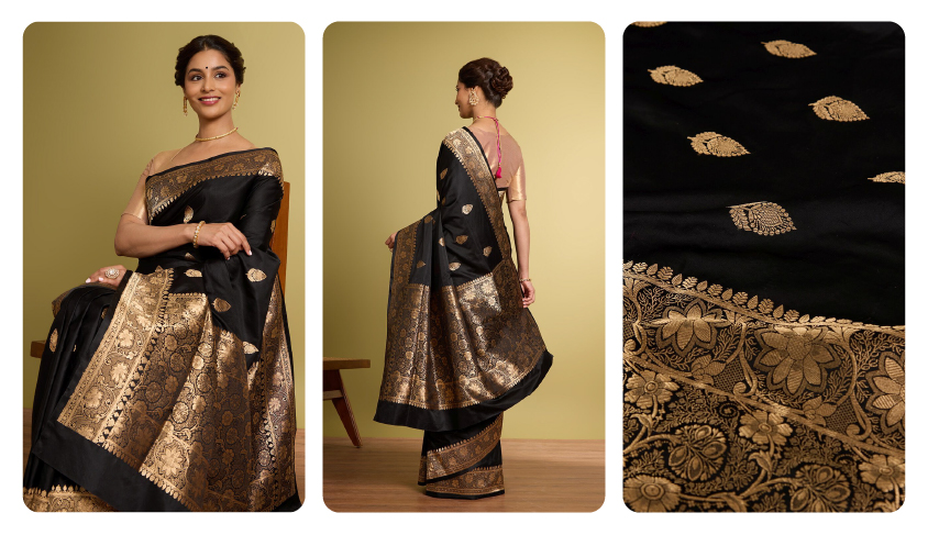 Black Pure Silk Kadwa Banarasi Saree