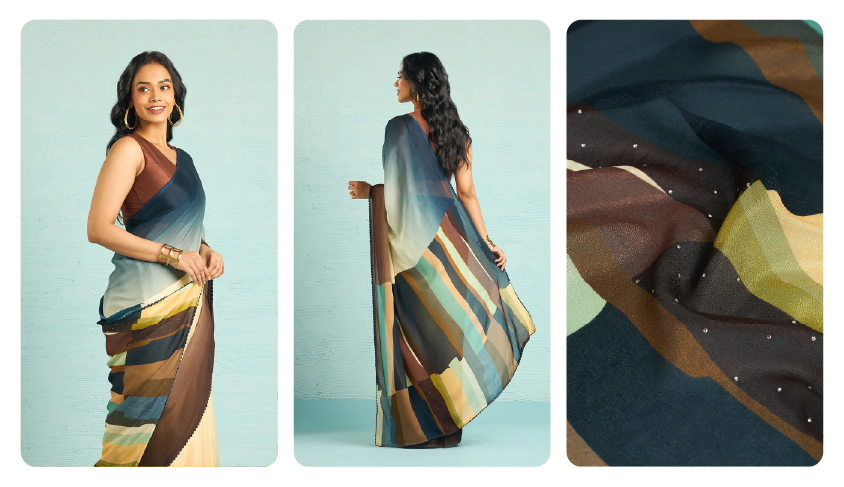 Multicoloured Printed Viscose Crepe Saree 