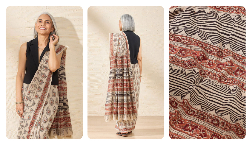 Off White Kalamkari Cotton Saree 