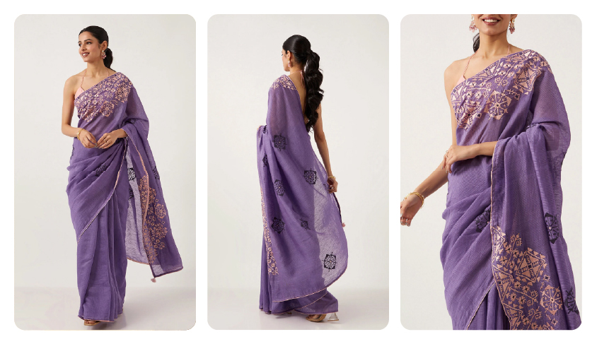 Purple Silk Modal Embroidered Saree
