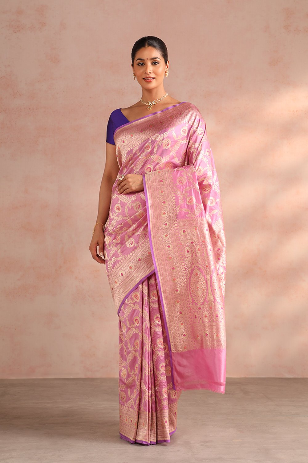 Violet Pure Silk Woven Banarasi Saree