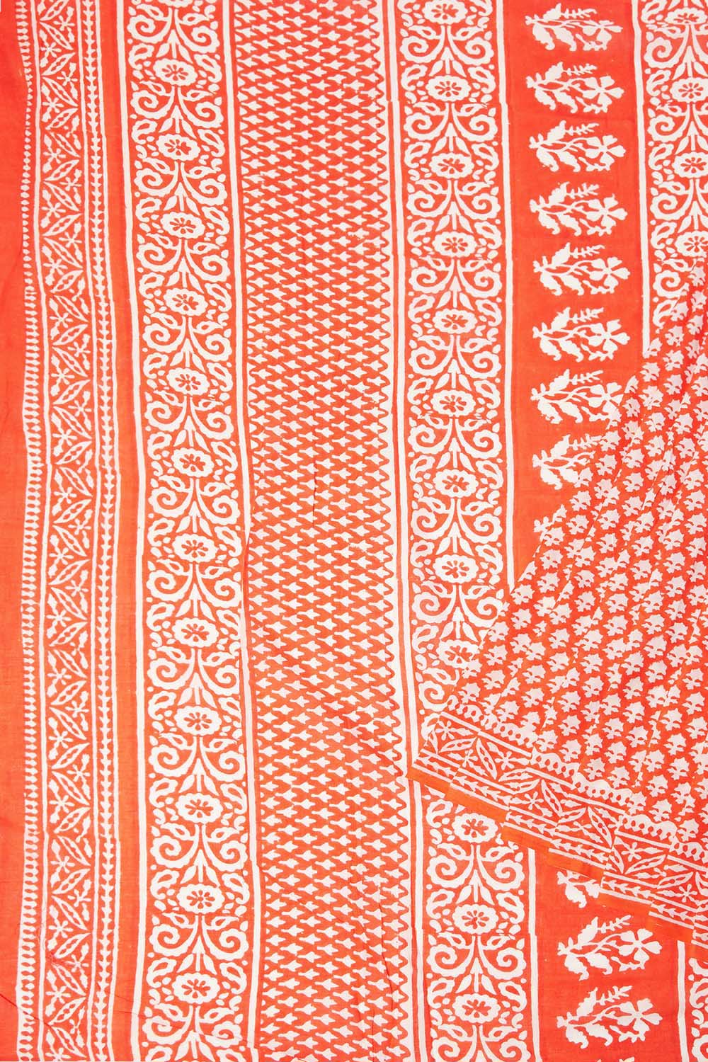 Orange Pure Cotton Sanganeri Printed Saree
